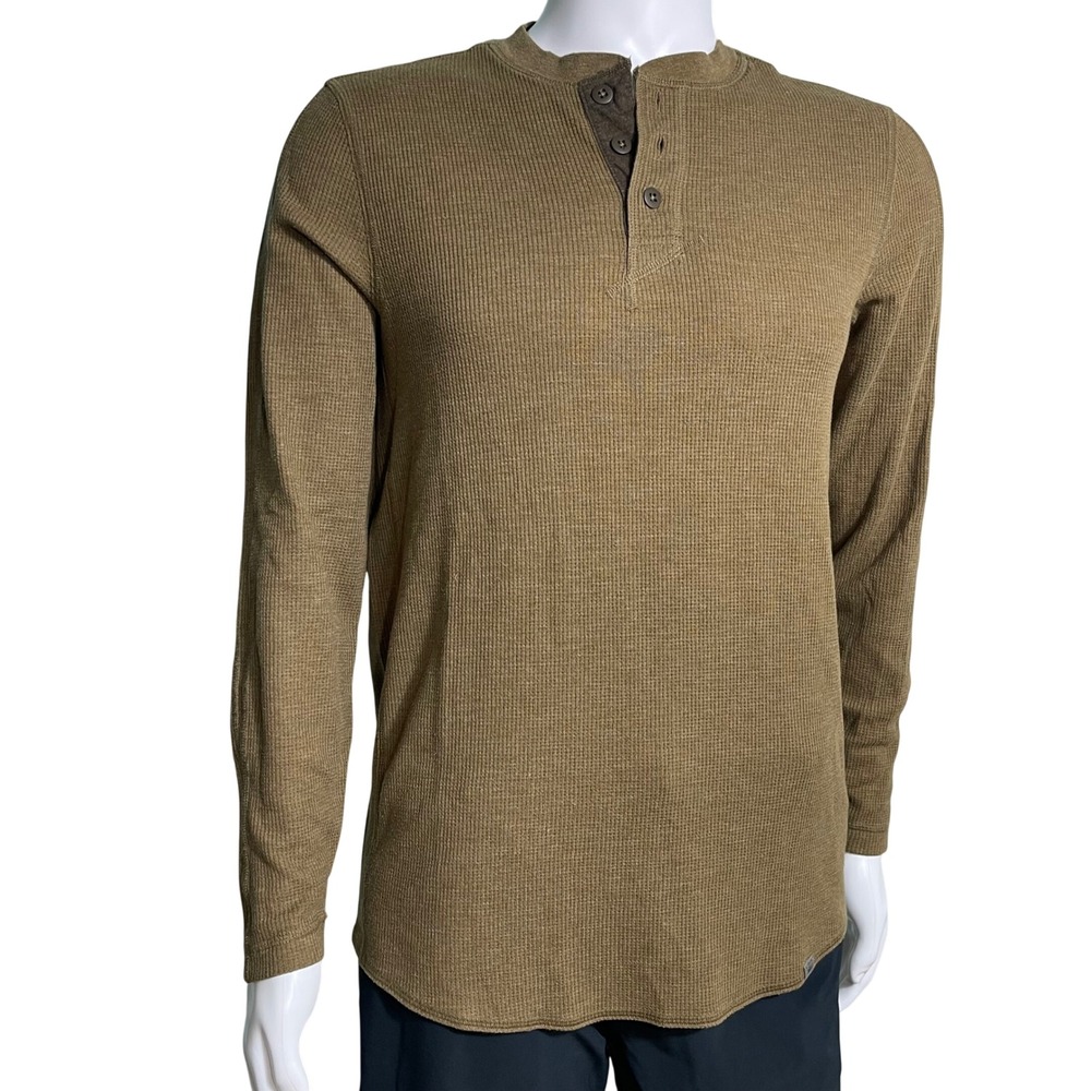 REI Co-op Mens Waffle Knit Henley Shirt Medium Olive Thermal Long Sleeve Outdoor